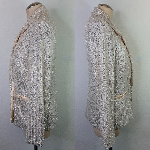 Mable Sequined Faux Pearl Beaded Champagne Blazer Lined Size S, shiny, party - Picture 7 of 9